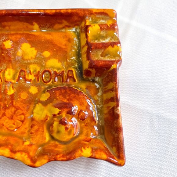 Vintage Oklahoma State Ceramic Ashtray Trinket Dish Western Cherokee 71680 - Picture 2 of 6
